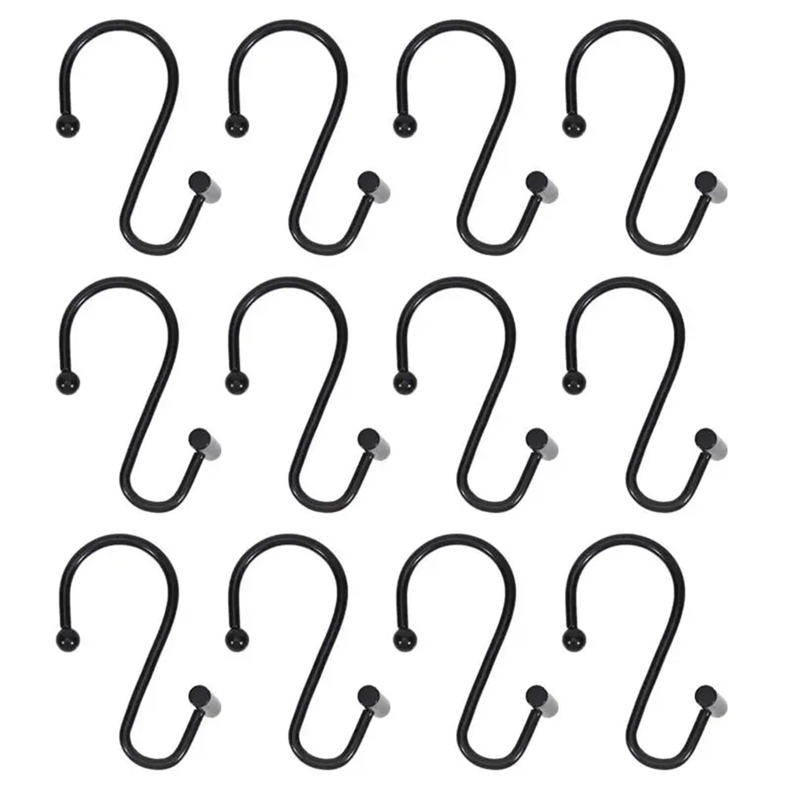 curtain hooks 12Pcs Shower Curtain Hooks Rustproof Corrosion Resistant Strong Load-bearing Rings S-Shaped Electroplated for home(Black)