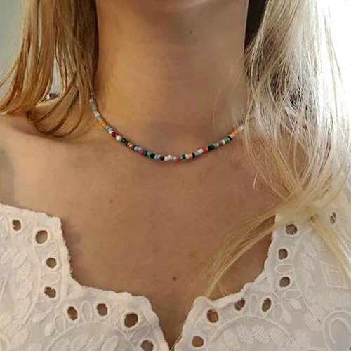 Miniatura 7 de Colorful Beaded Necklace for Women Beaded Pearl Choker Necklace for Teen Girls Stainless Steel 14K Gold Plated Necklace Y2K Trendy Pearl Necklace