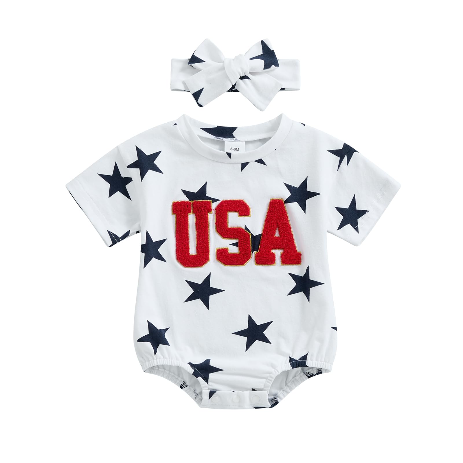 Amnnchya Baby Girl Boy 4th of July Outfit Stars Bubble Romper Newborn USA Short Sleeve Fourth of July Memorial Clothes