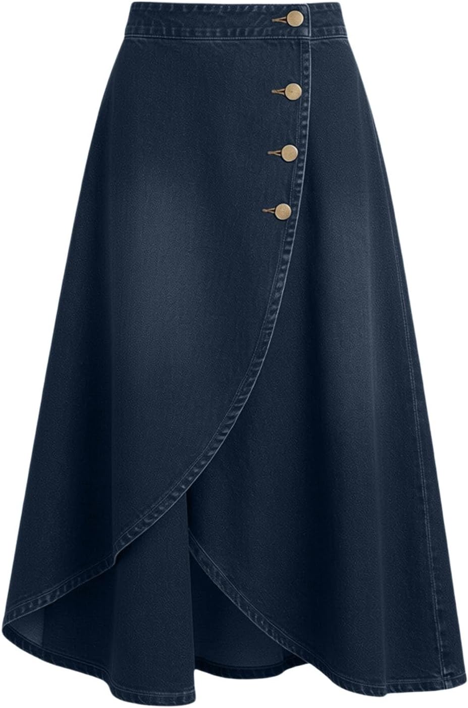 Women's High Waist Denim Midi Skirt Wrap Asymmetrical Button A-Line Skirts with Pockets Fashion Casual Work Clothes