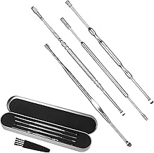 Earpicks (4 Carefully Selected Pieces) Stainless Steel Mikaki, Various Tip Shapes (Spiral Type, Spoon Type, Spring Type), Washable, Clean, Includes Dedicated Case (Silver)