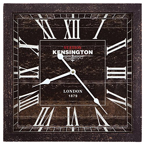 Yosemite Home Decor Square Wooden Wall Clock, 16, Black Frame, Black Face, White Text, White Hands