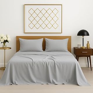 Bedsheets for King - 108x108 Inch Bed - Microfiber Plain Light Grey Solid Bed Sheet Include Pillow Cover, Ultra Soft | for... Price In India