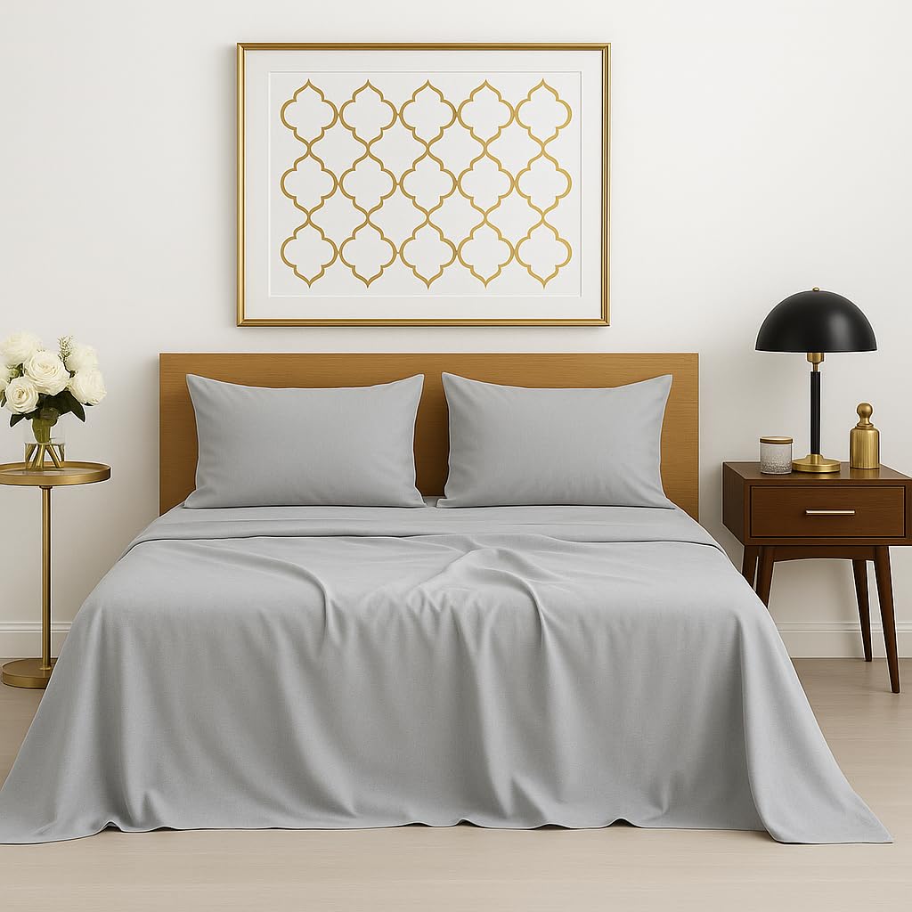 Bhoomi Impex 180 Bed Sheets for King Bed - Brushed Microfiber Bedding - Flat Bedsheets & Pillowcase - Breathable Wrinkle, Fade Resistant & Cooling Sheets - Light Grey Solid_King-image-16