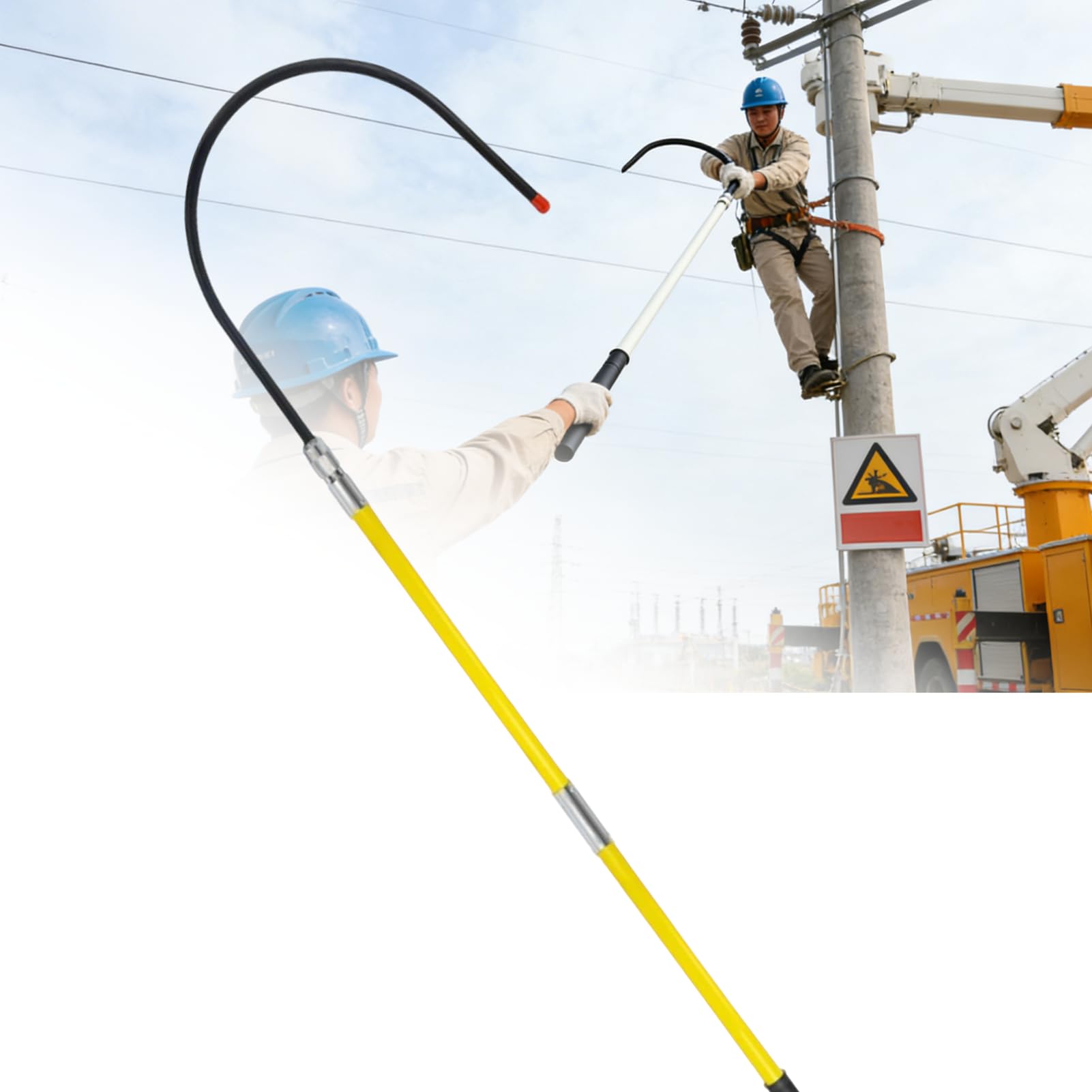 AVSMGP Electrical Safety Rescue Hook, 35Kv-110Kv High Voltage Insulated Rescue Hook Rescue Hook Hot Stick with Detachable Hook, Storage Bag & Non-Slip Handle,yellow,1.5m/4.9ft