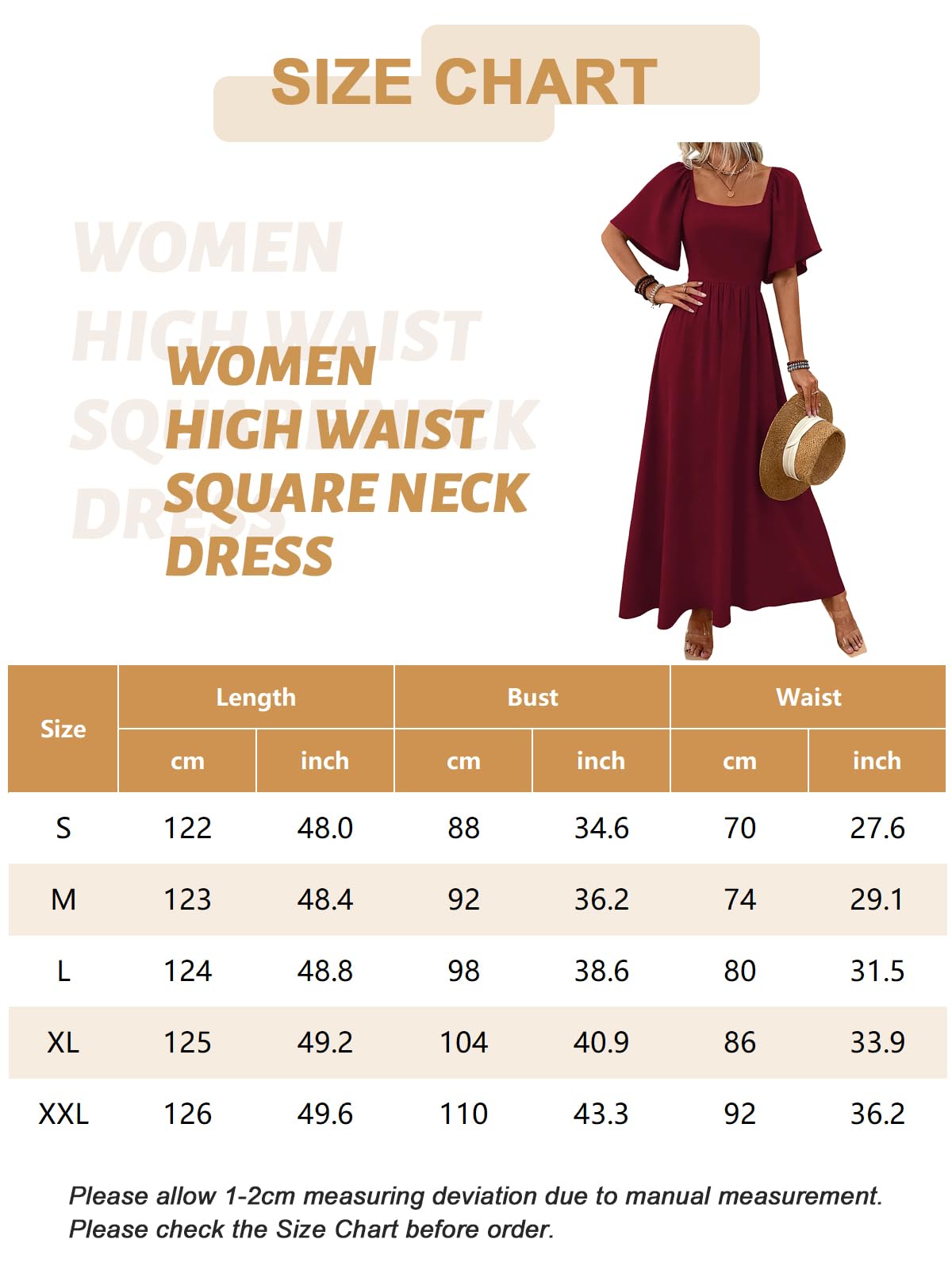 LIAMERHE Robe Longue Femme Été Élégante Col Carré Manches Volantes Chic Robes Maxi Ligne A Manches Courtes Taille Haute Fluide Style Bohème Robe de Plage Vintage Mariage Décontractée