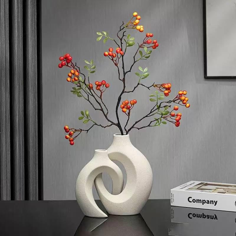 Flower Vase Resin Shockproof Hollow Ceramic Vase Set of 2, Nordic Modern Boho ins Style Decorative Ceramic Aesthetic Flower Vase for Home Decor (Milky White W 5.86" X H 7.51") - Image 3