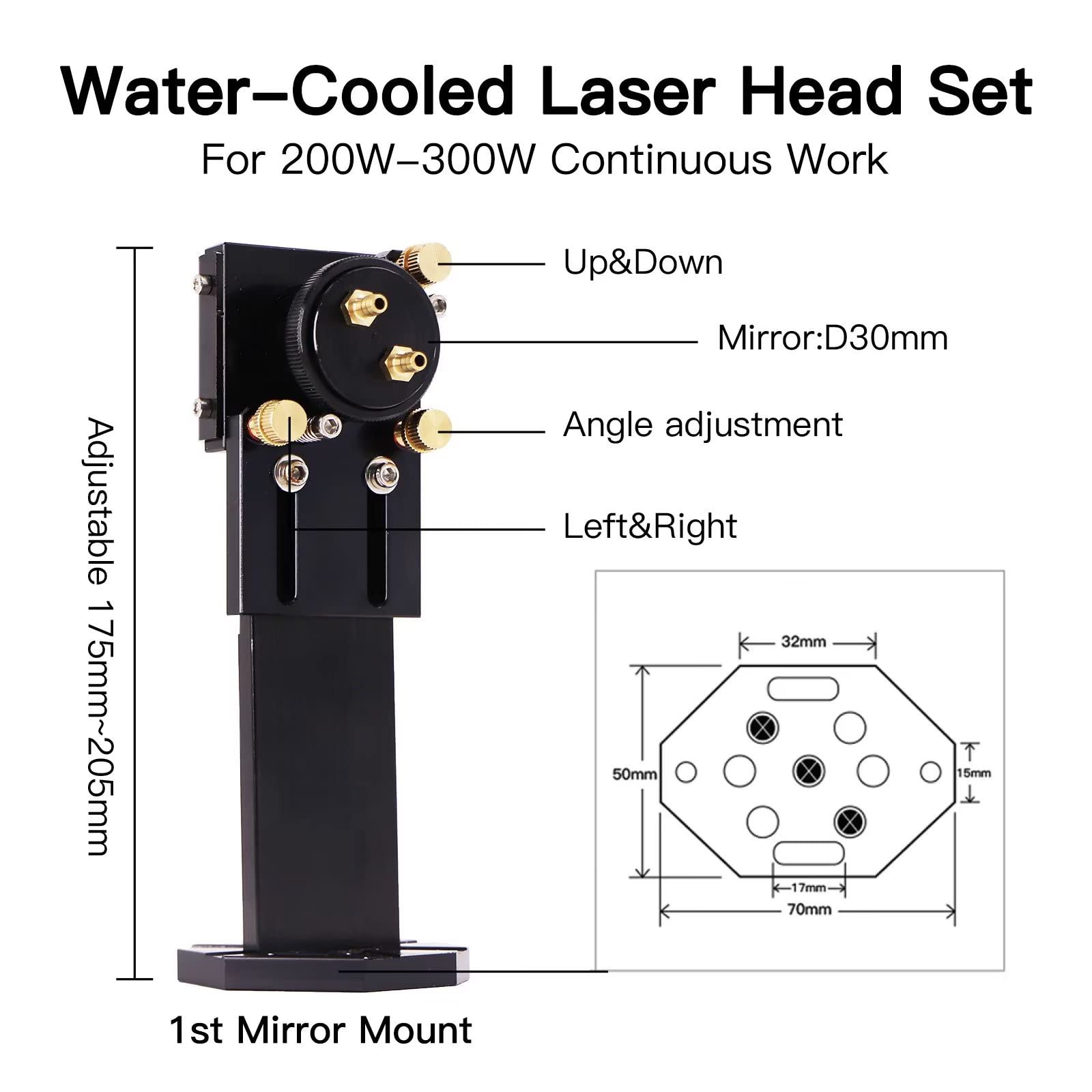 Set di Testine Laser CO2 Raffreddate ad Acqua Con 1 PZ Lente di Messa A Fuoco Dia.25mm FL50.8mm e 3 PZ Cu/Specchio di Rame Dia.30mm per Laser Engraver Cutter Macchina