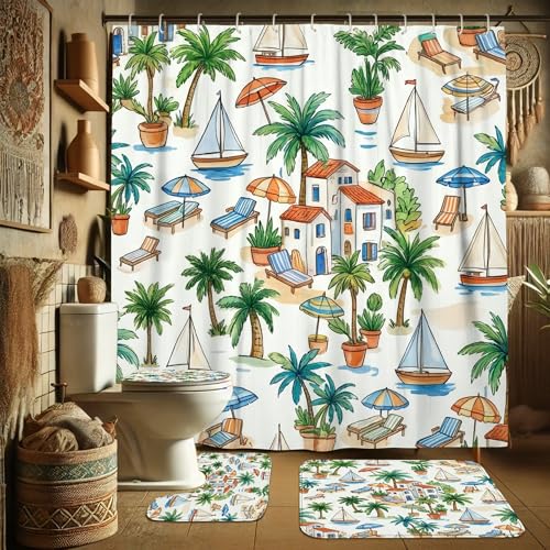 Rideau de douche polyester imperméable 183x183 cm vert avec tapis de salle de bain