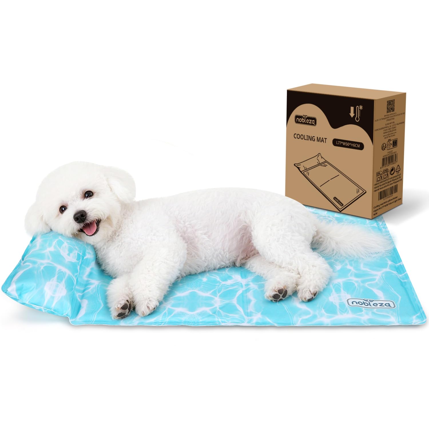 Nobleza Tappetino Refrigerante per Cane e Gatti, Design con 6cm Cuscino Cervicale Aggiunto, Gel Non Tossico e Auto-Rinfrescante, Tela Oxford 300D Resistente Tappeto Refrigerante, 77x50cm