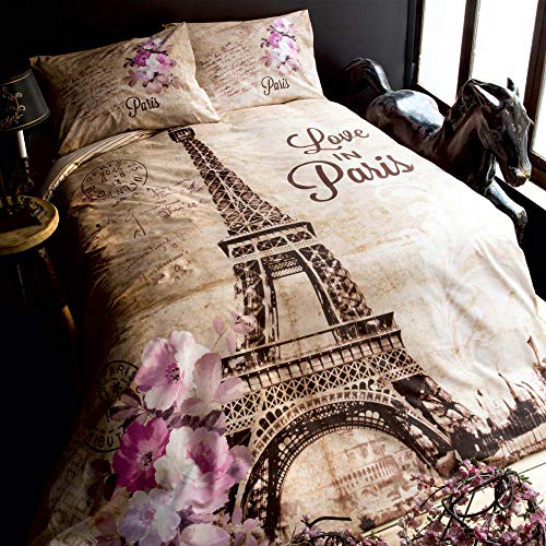 100% Turkish Cotton 3pcs Paris Eiffel Tower Theme Single Twin Size Duvet Quilt Cover Set Bedding Linens