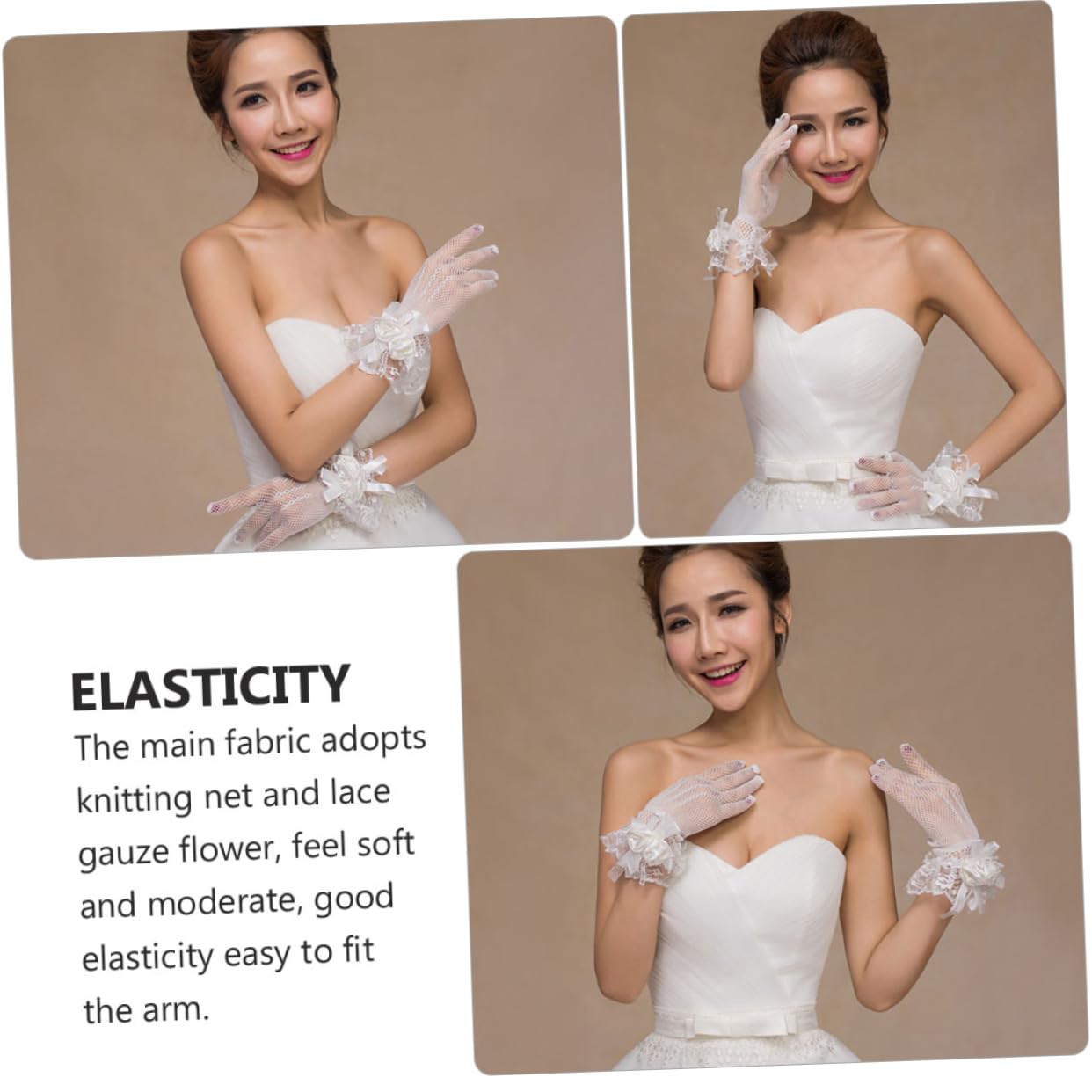 SHERCHPRY Guantes de boda guantes de boda vestido de invitada de boda formal guantes de encaje de las mujeres guantes de flores de encaje guantes de novia de boda cintas… Beige