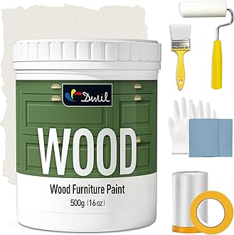 DWIL Matte Finish Furniture Paint - 16 Oz Wood Paint for Cabinets, Doors, Tables, and Dressers Refinishing - Water-Based, Non-Toxic & Odorless, Easy to Apply(Ivory White)-With Tools