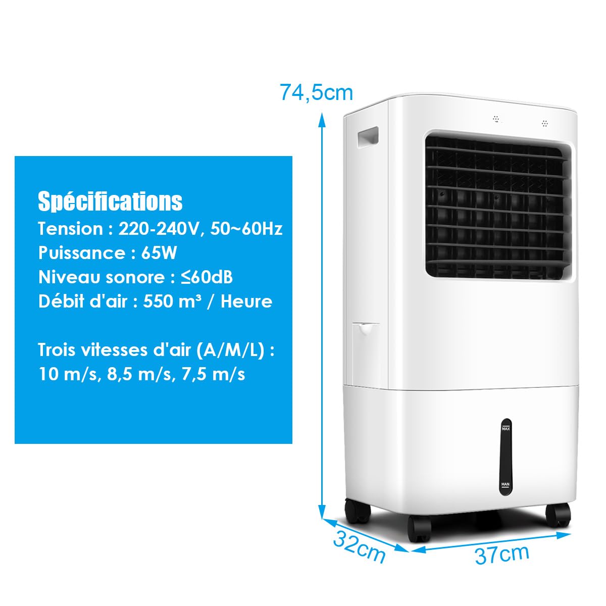 GOPLUS Rafraichisseur d’Air 4 en 1 avec Télécommande, Ventilateur Portable Mobile Sans Évacuation, Réservoir d’Eau 20L, 4 Vitesse, Refroidissement, Purification, Minuterie 7,5H, Silencieux, Chambre