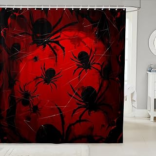 Manfei Spider Web Kids Shower Curtains,Halloween Theme Psychedelic Bathroom Curtains for Boys Girls,Spider Arachnid Insect Animals Red Black Waterproof Curtains,12 Hooks Suits,72" W x 72" L