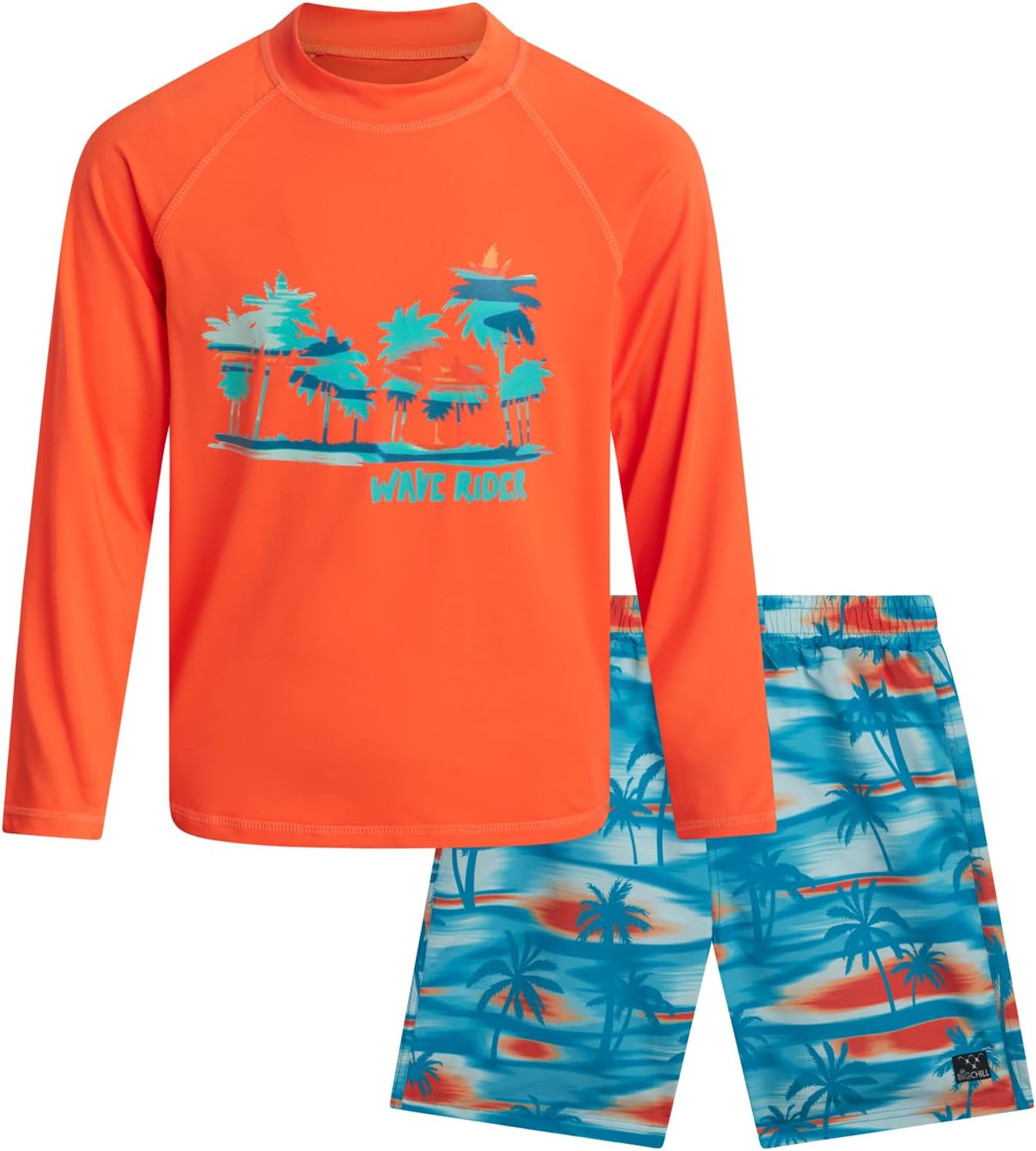 Big Chill Boys Rash Guard Set - 2 Piece UPF 50+ Boys Swim Trunks & Long Sleeve Boy Swim Shirt Youth Bathing Suit Swimwear Set