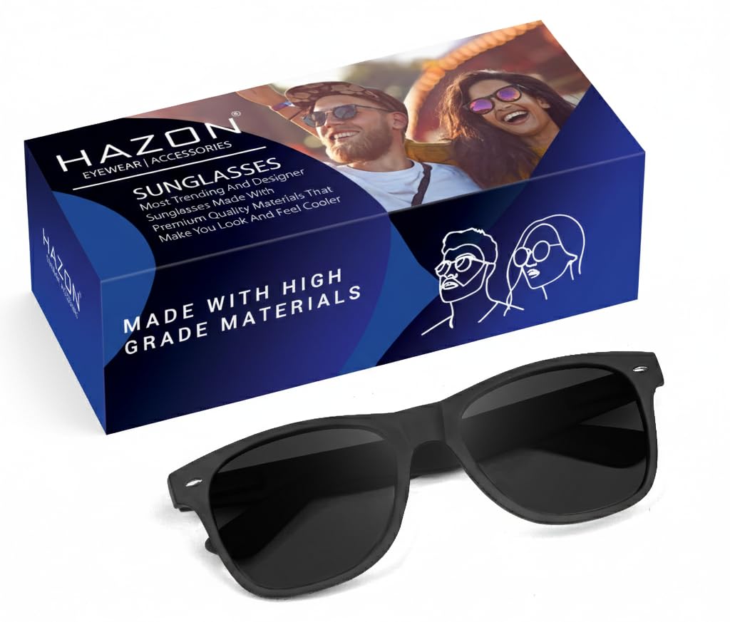 HAZON® Premium Rubber Coated UV400 Protected Goggles For Men | Stylish Sunglasses | Driving, Riding, Anti glare Glasses (Way_BK_55) (Black) 1