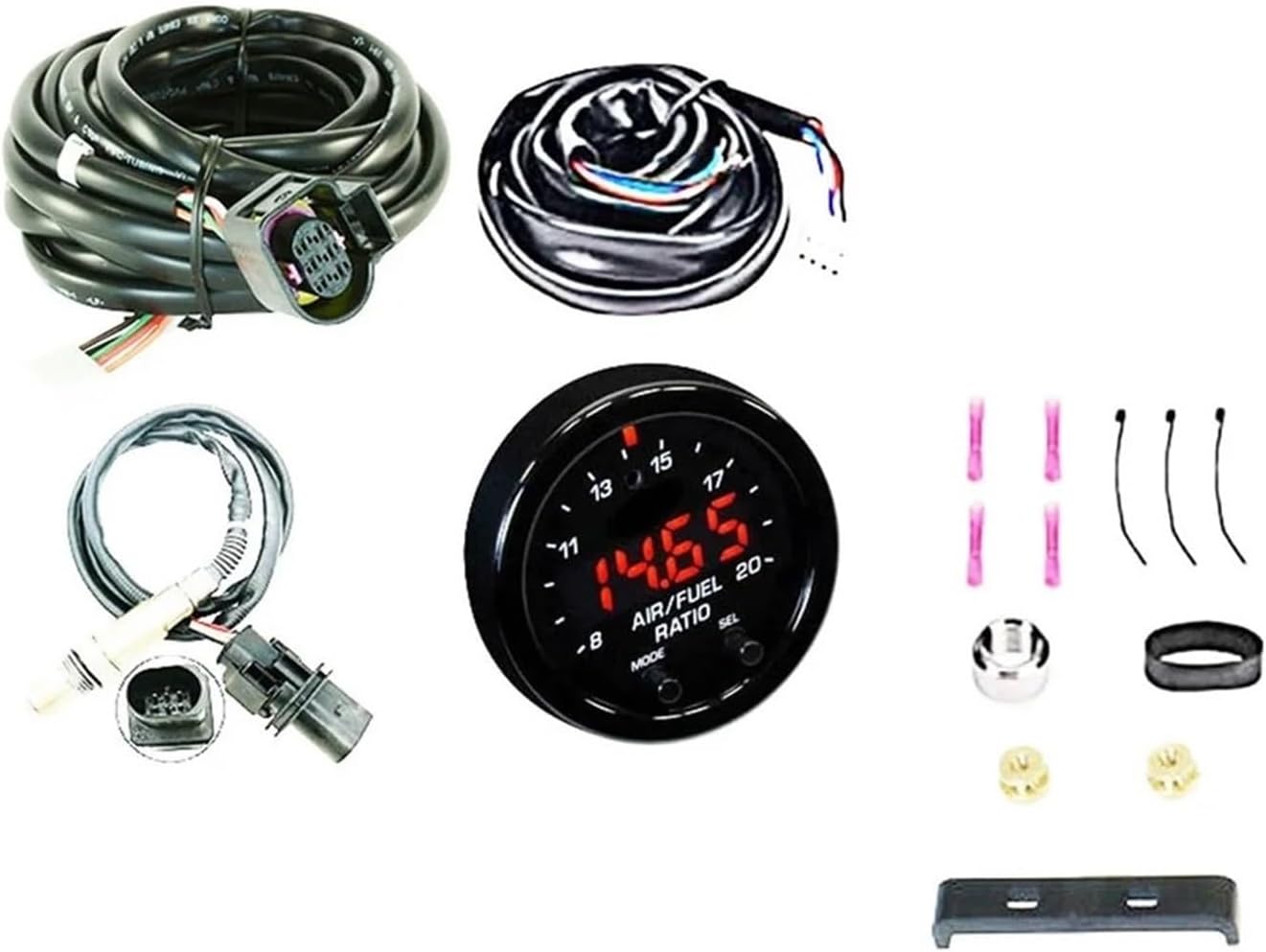 For AEM Wideband Gauge With LSU4.9 0258017025 17025 Sensor+AEM Decal 30-4110 30-0300 X-series AFR UEGO Air Fuel Ratio Gauge Kit, Nitrogen Oxygen Sensor(30-4110 BK Decal)