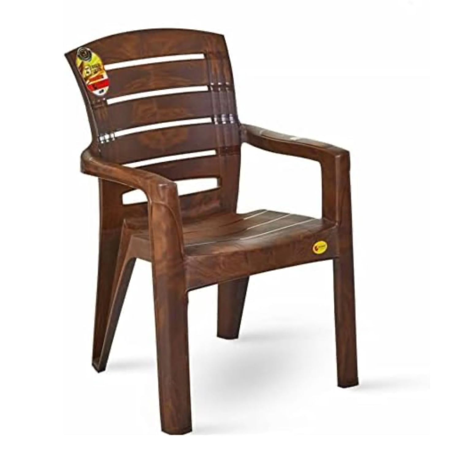 Durable Mid Back Plastic Armchair with Armrest Ergonomic Slatted Design Heavy Duty Stackable Seating for Home Office Balcony Garden Indoor Outdoor Use Brown-image-11