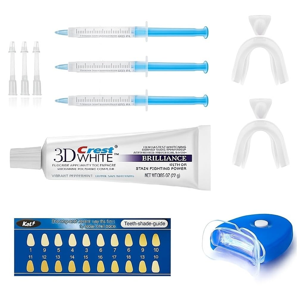 Teeth Whitening Kit – 3 Whitening Gels, 5-LED Light, Trays & Toothpaste – Enamel-Safe Home Kit for Sensitive Teeth, Fast Stain Removal & Brighter Smile
