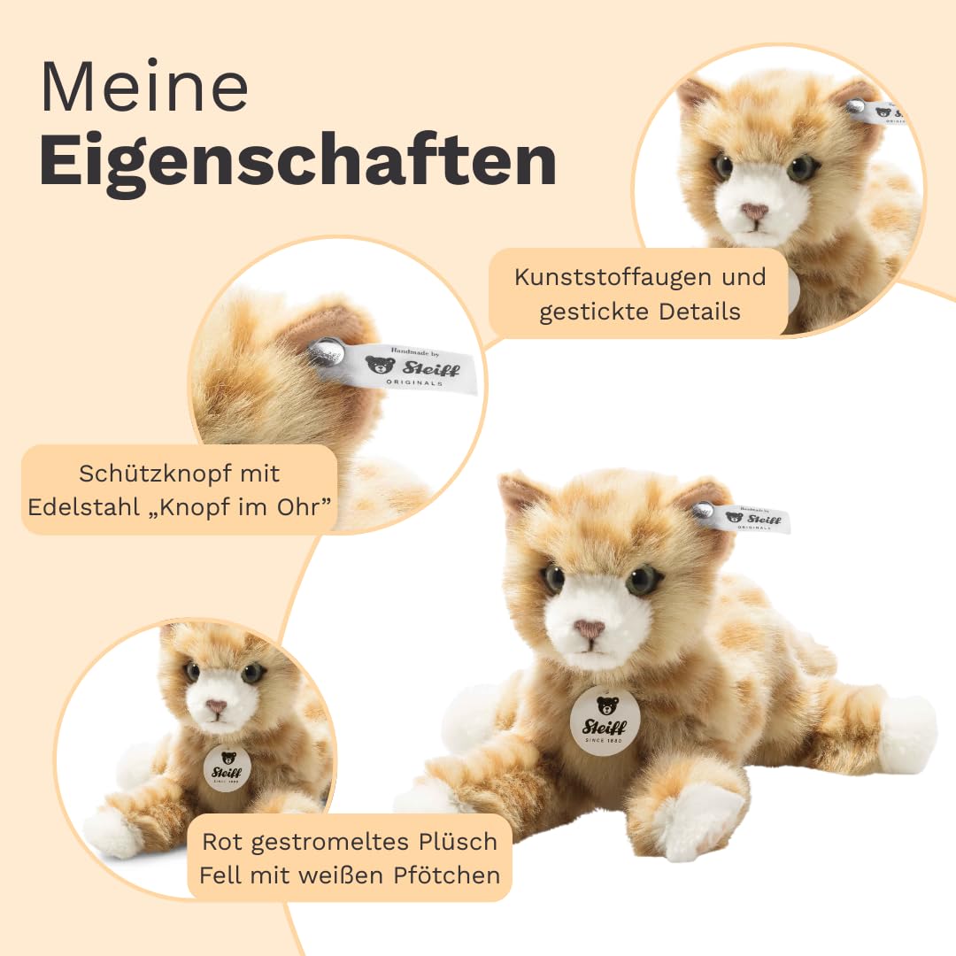 Steiff Kuscheltier Mimmi Katze, Süßes Stofftier mit Kunststoffaugen, Kinder, Jungen & Mädchen, Plüschtier 24 cm, Gelb, 099229