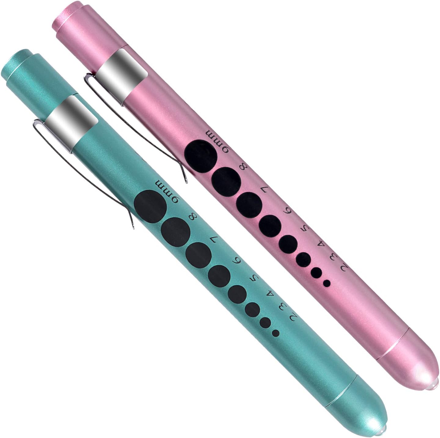 2 Pack Pen Light,Nurse Medical Reusable LED Penlight White Light with Pupil Gauge and Ruler,Teal and Rose Gold