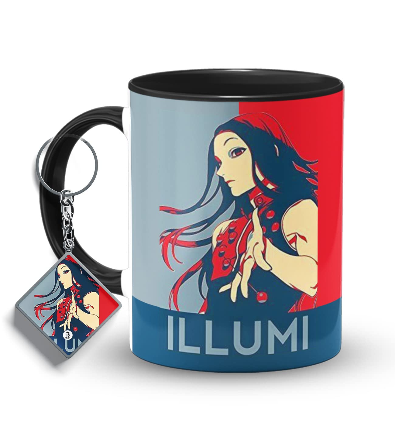 The Desi Monk Illumi Printed Inside Black Mug with Keychain | Japanese Manga Series Coffee Mug 11oz | Anime Microwave and Dishwasher Safe 330ml | KMUG-475