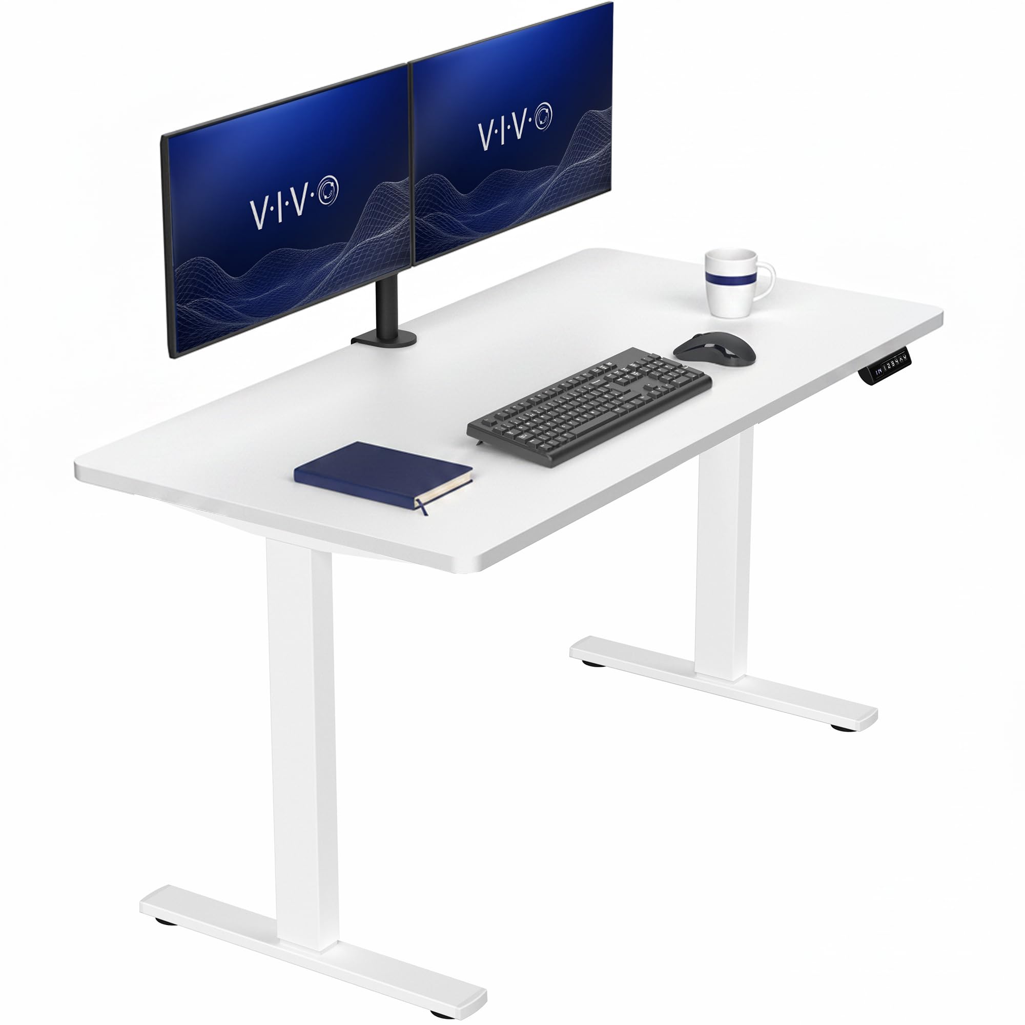VIVO White 55 x 28 in Standing Desk, DESK-KIT-1W55W | Electric, Holds 220 lbs, Sit Stand, Height Adjustable, Solid One-Piece Table Top, Memory Presets, 1B Series, White Frame