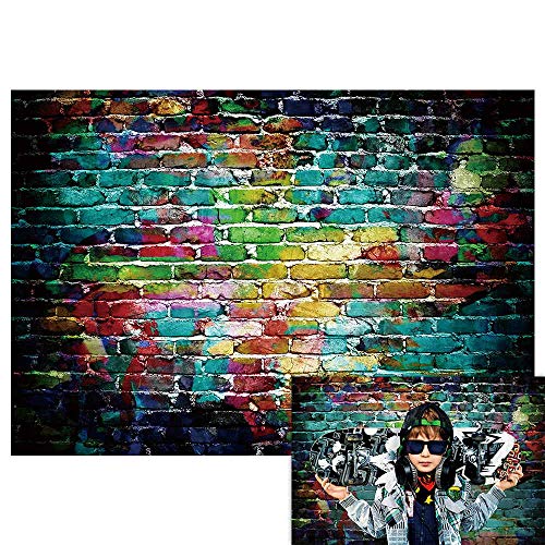 Funnytree 7x5ft Colorful Graffiti Brick Wall Backdrop for Photography Vintage Portrait Painting Background