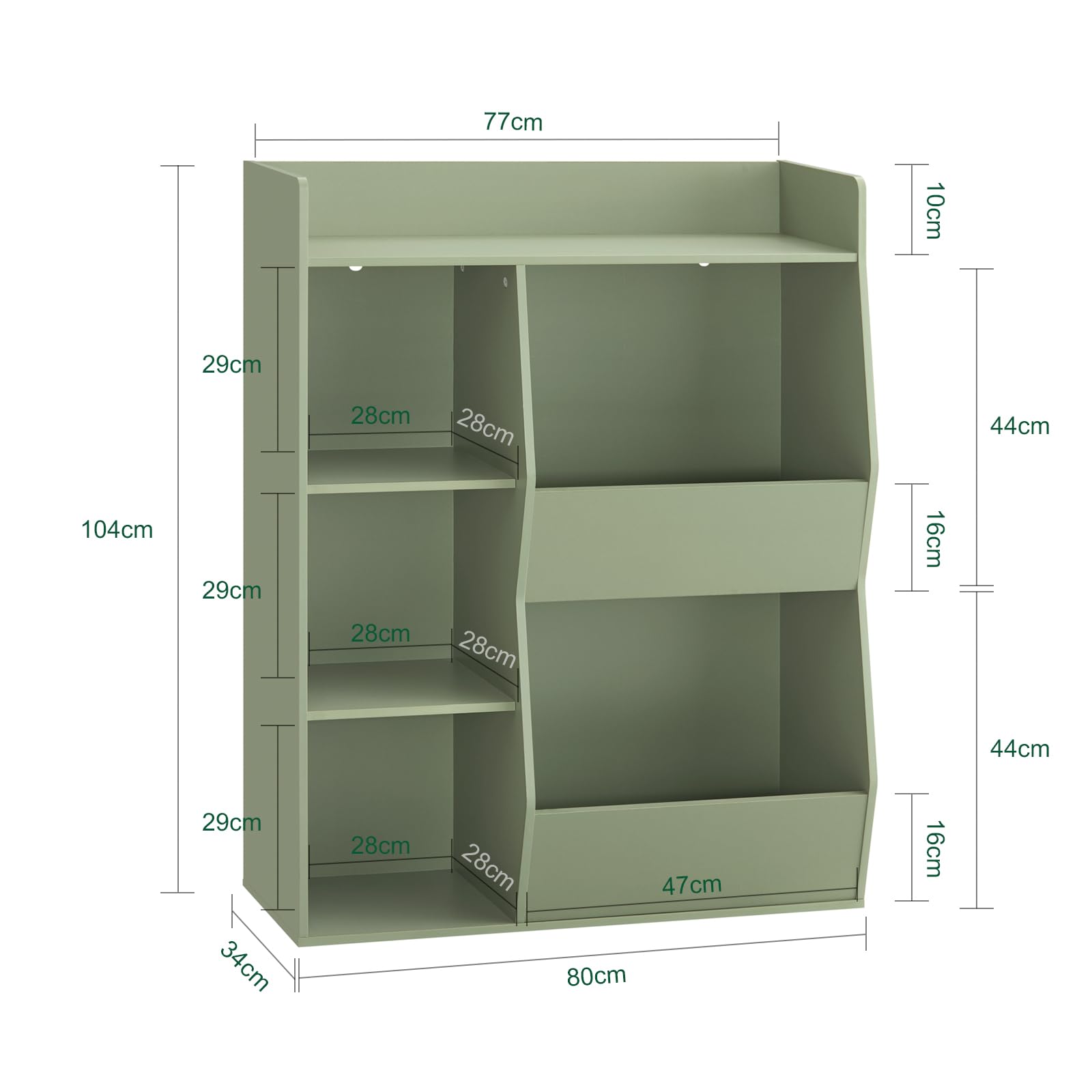 SoBuy Bibliothèque Enfant Rangement Jouet Enfant avec 5 Compartiments Meuble Rangement Jouet Étagère Bibliothèque Porte-revues Vert 80x34x104cm KMB55-K-GR