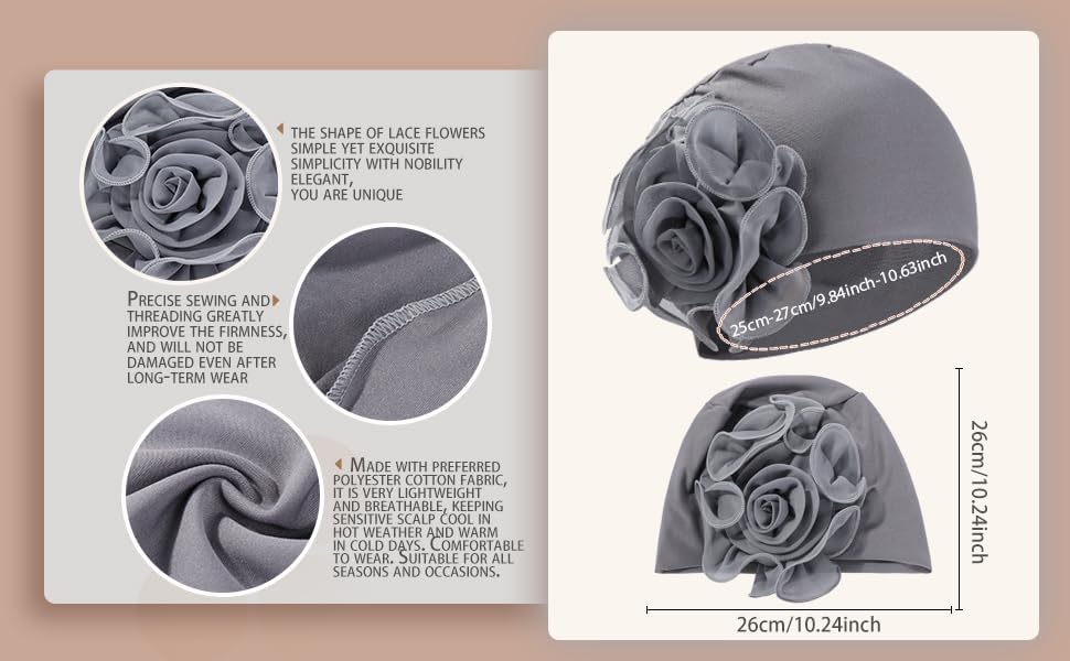 YYAOJHAO Chemo Turban Hats for Women - Elastic Flower Beanie Headwrap Caps Solid Color Grate for Cancer Hair Cover - Image 3