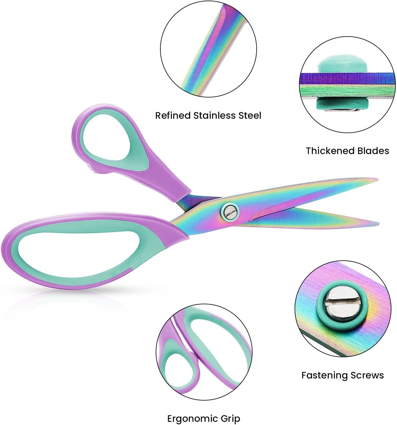 3Pcs Razor-sharp Tailor Scissors, Titanium Blades Shears Rubber Soft Grip Handle, Multi-Purpose Fabric Scissors for Adults, Office, Sewing, School（blue and purple）