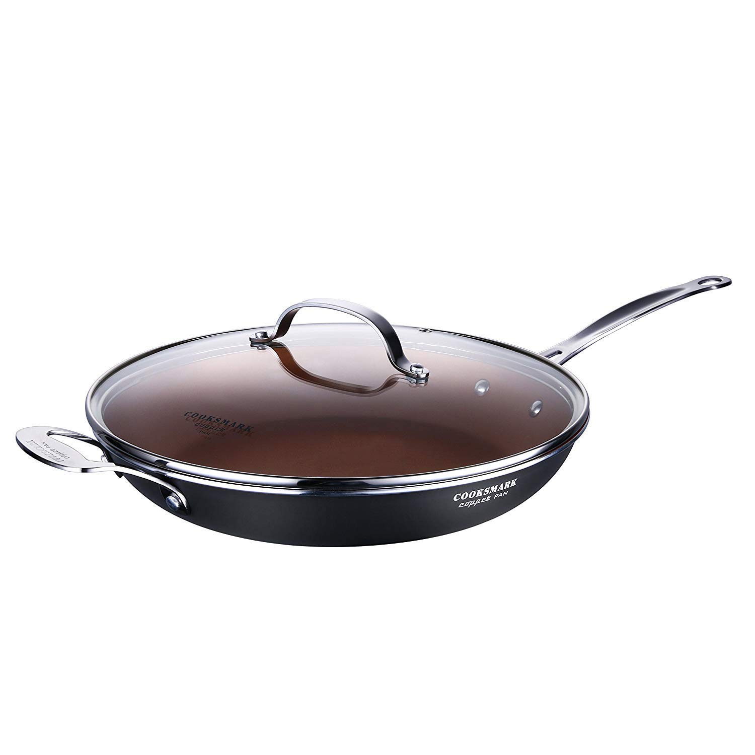 COOKSMARKCopper Pan 12-Inch Nonstick Induction Frying Pan with Lid and Cool-Touch Handle, Copper Ceramic Skillet, Saute Pan, Dishwasher Safe Oven Safe