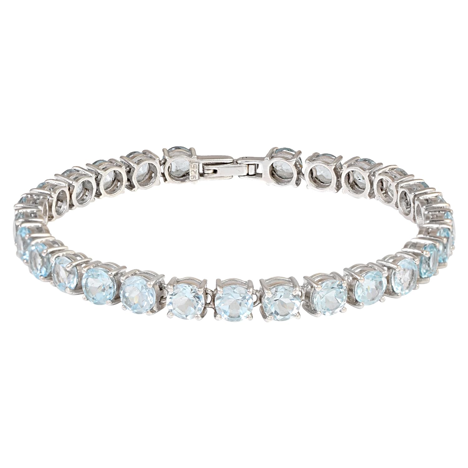 Pulsera de tenis de topacio azul para mujer, piedra natal de diciembre, piedra preciosa azul facetada redonda, plata de ley 925, chapada en rodio blanco, cierre de caja, joyería
