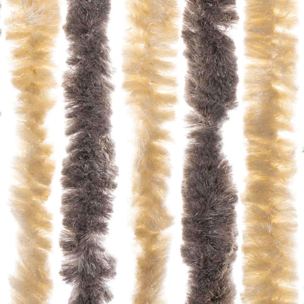 Rideau anti-mouches en chenille marron foncé et beige, 118 x 220 cm