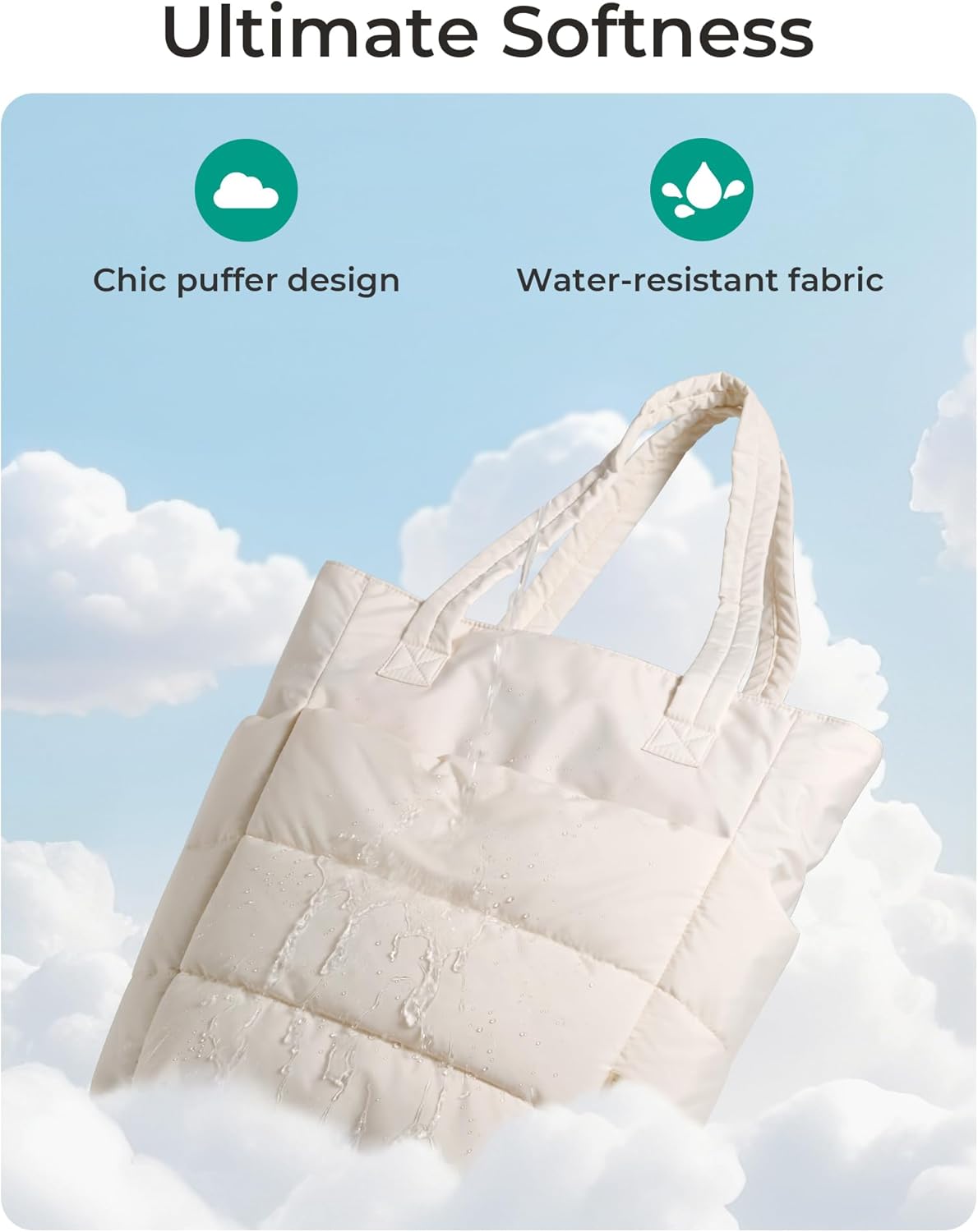 BAGSMART Tote Bag for Women, Lightweight Puffy Tote Bag with Compartments Shoulder Bag Handbag for Travel, Work, Gym | Lightweight, Puffy, Quilted, for Travel, Work - Image 4