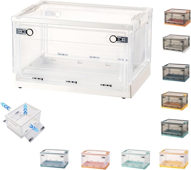 HOTRCR Large Plastic Storage Boxes with Lid Foldable Underbed Storage Boxes Wardrobe Storage Organiser Great for Bedroom, Office, Kitchen and Camping, Blue02-Medium-40L