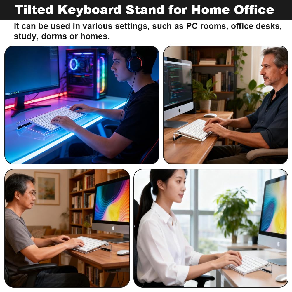 Soporte Teclado Ordenador, Bandeja para Teclado de Acrílico Transparente, Soporte para Teclado de Computadora Ergonómico con Tira Antideslizante, para Escritorio, Oficina, Hogar, 43 x 14 cm