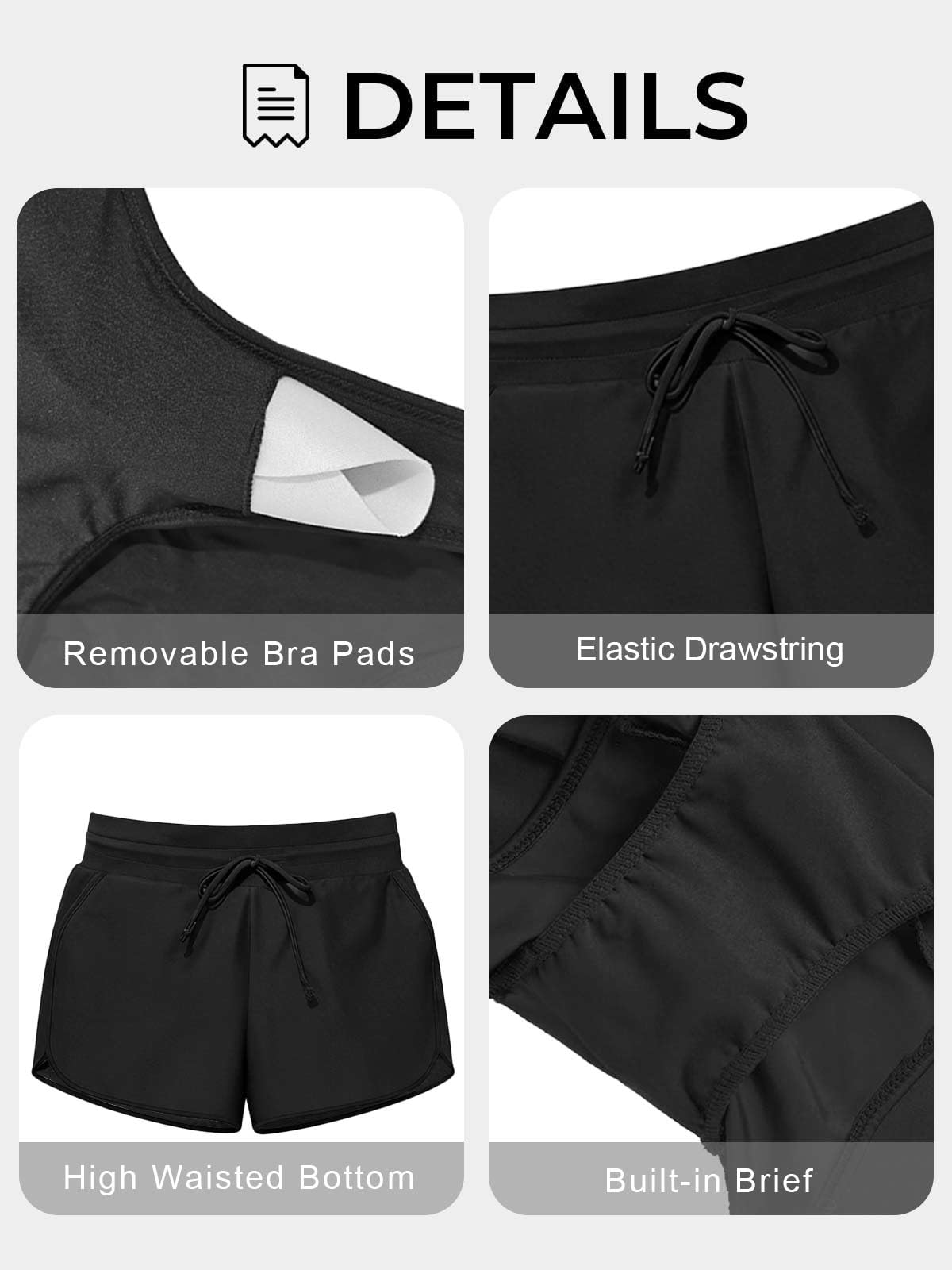 Yutdeng Tankini Damen Set Push Up Zweiteiler Badeanzug Damen Bauchweg Bademode Tank Top Lockere Tankini Oberteil High Waist Badeshorts Badebekleidung Drucken Schwimmanzug Sportliche Kordelzug Taschen