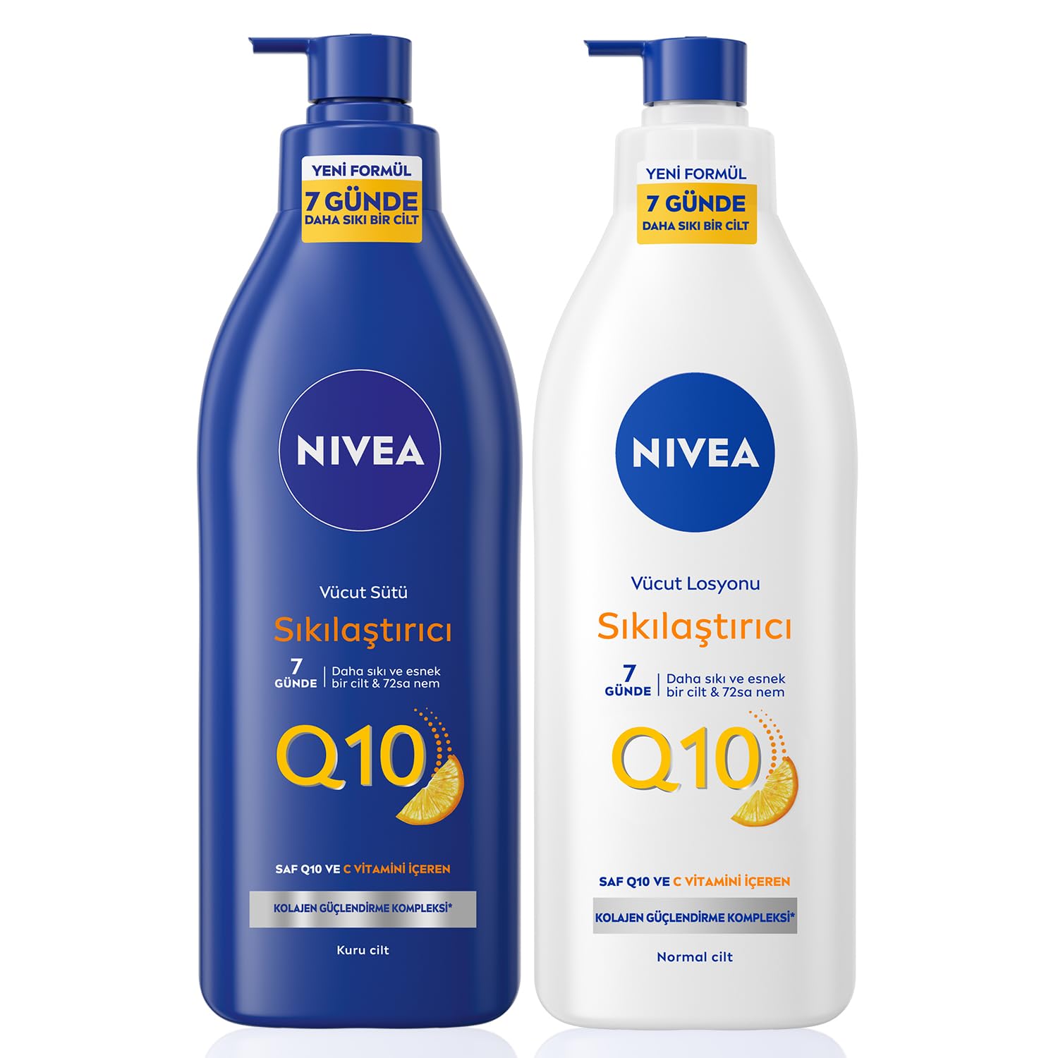 NIVEA Q10 Sıkılaştırıcı Vücut Losyonu 400 ml,72 Saat Nemlendirici,7 Günde Sıkılaşma,Esnek Cilt,C Vitamini,Kolajen,Normal Ciltler İçin + NIVEA Sıkılaştırıcı Vücut Sütü 400 ml