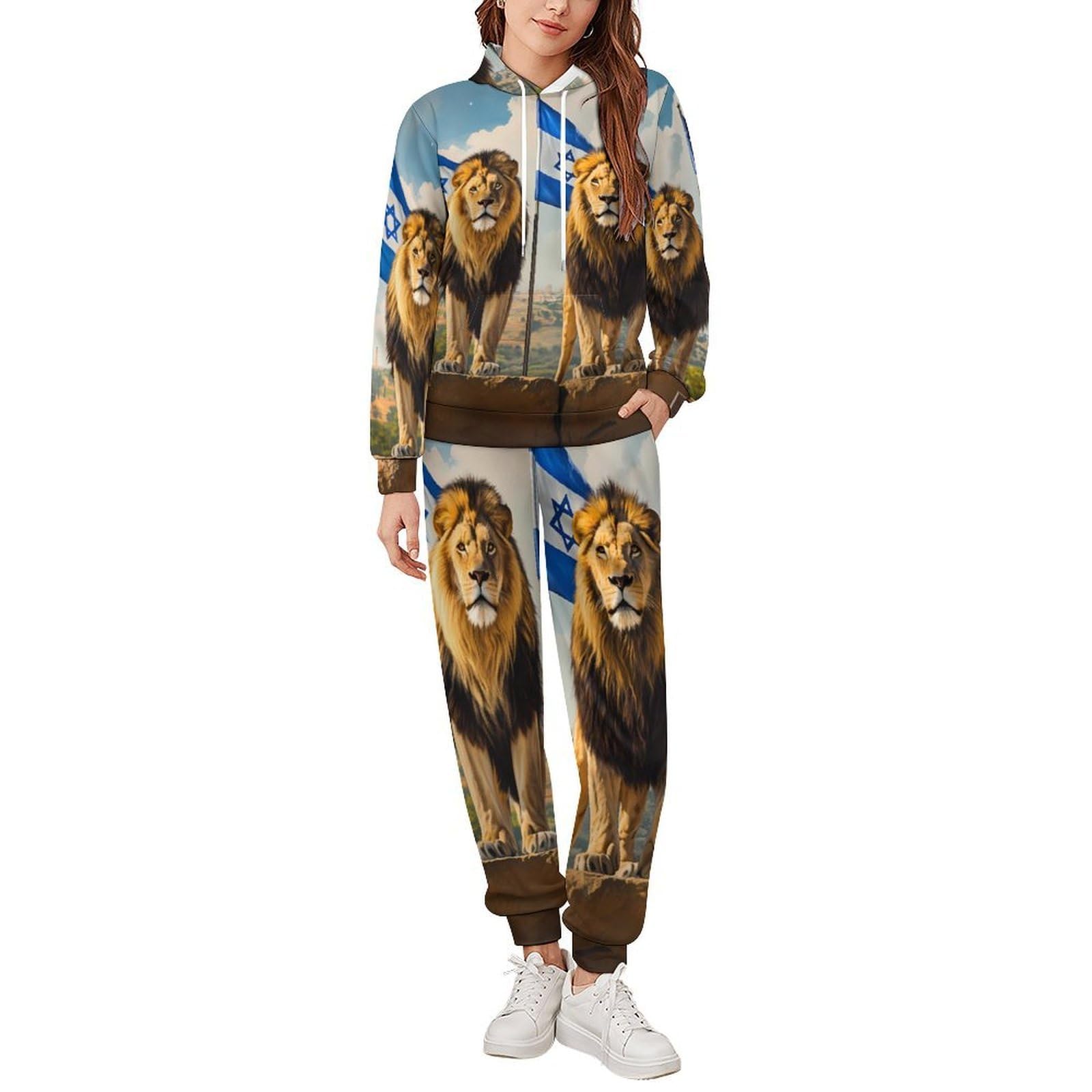 Conjunto de sudadera para hombre con la bandera de Israel de los Leones de Estados Unidos, conjunto de sudadera de 2 piezas para descansar, casual, sudadera cómoda con capucha