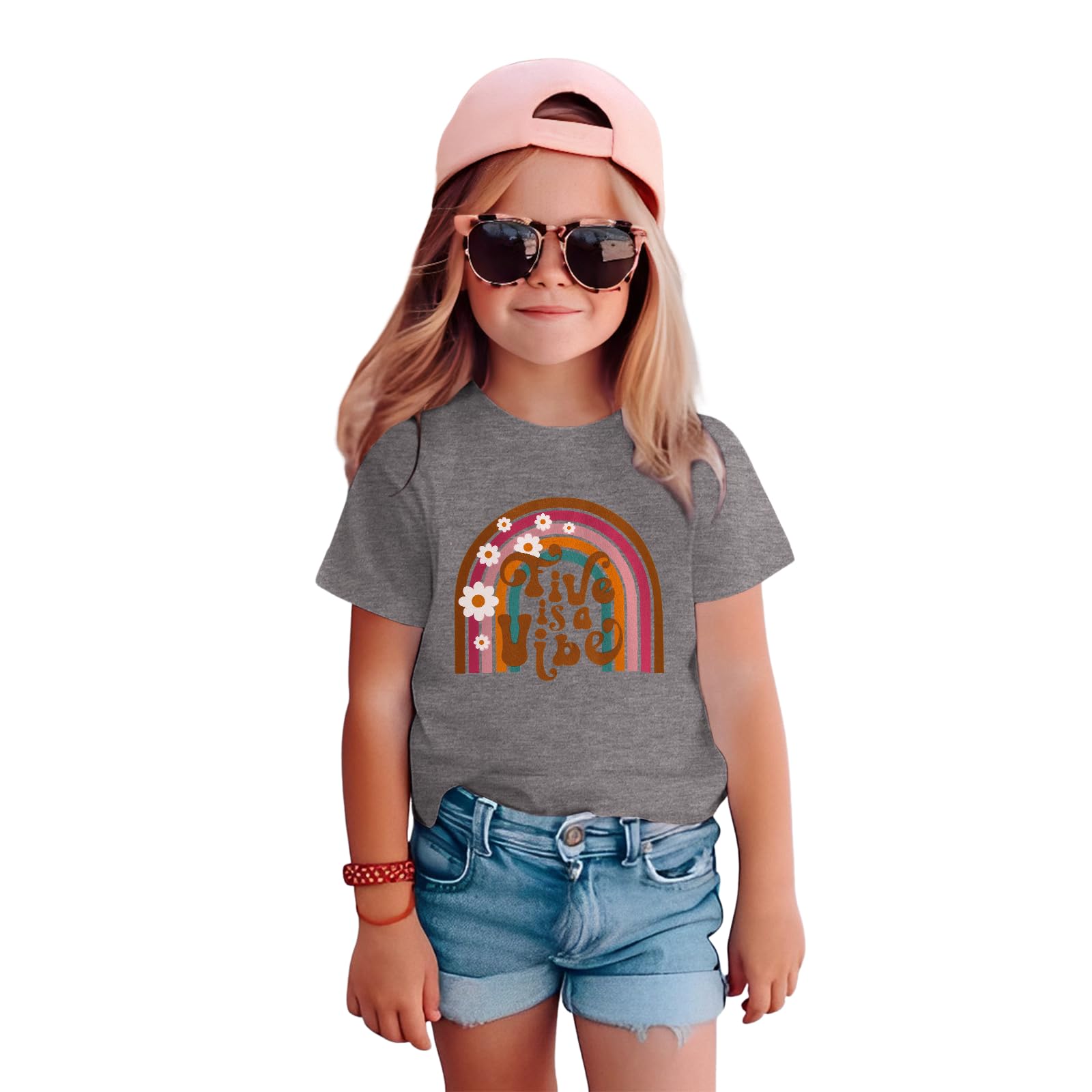 IZYJOY Girl Boy 5th Birthday Shirt Five is A Vibe Birthday T-Shirt Kids 5 Year Old Party Tee Top Fifth B-Day Outfits