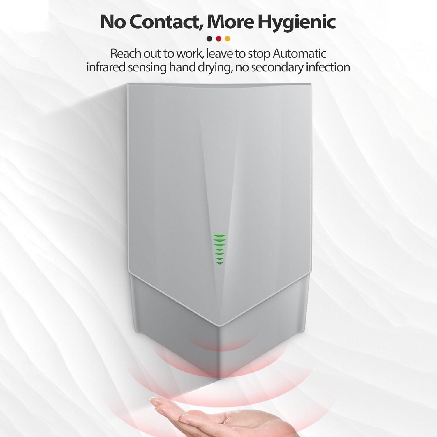 Asciugamani elettrico da parete commerciale, 1500 W, sensore automatico a due vie, indicatore LED, per cucina, bagno, WC
