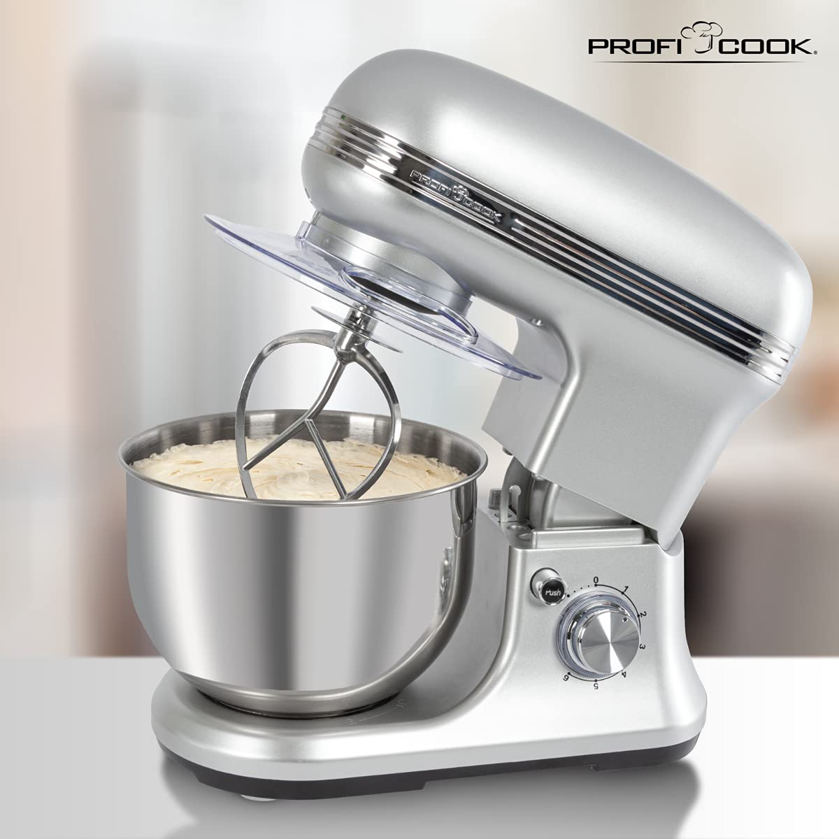 ProfiCook® Knetmaschinen-Set | Knetmaschine und Waage | Spezialgetriebe | 5 Liter | 8 Geschwindigkeitsstufen | 1200 Watt | Messbereich bis 5000 g (in 1 g-Schritten) | Edelstahl | PC-KM 1222 W