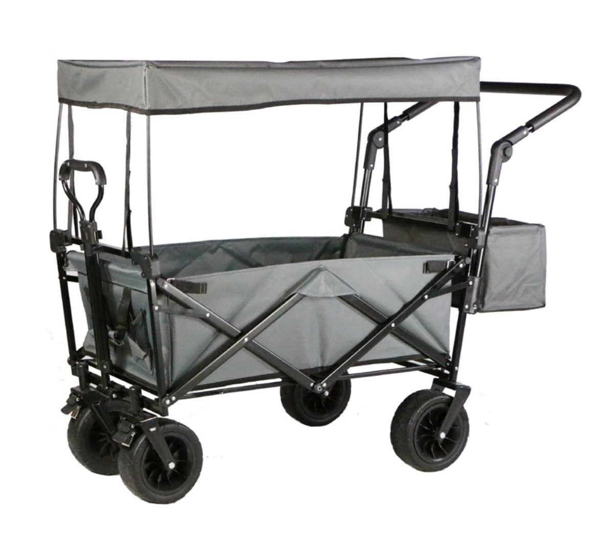 Jardin Chariot De Pliable avec Auvent Réglable, À Poignée Poussée Et Traction Extensible pour La Plage Shopping Chariot(C)