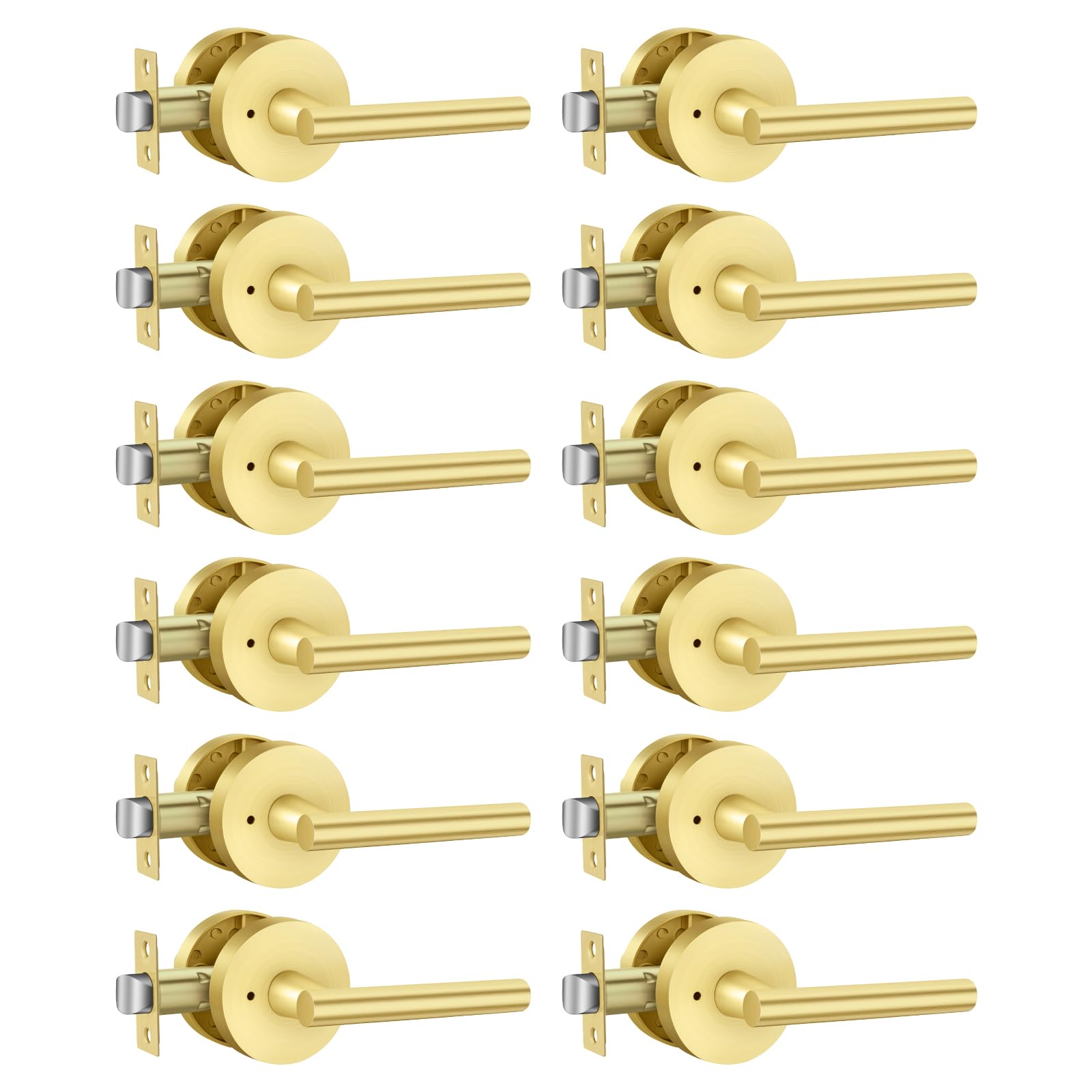 Haidms 12 Pack Gold Door Handles - Brushed Gold Interior Door Lever, Bathroom/Bedroom Privacy Door Handle, Heavy Duty Modern Style