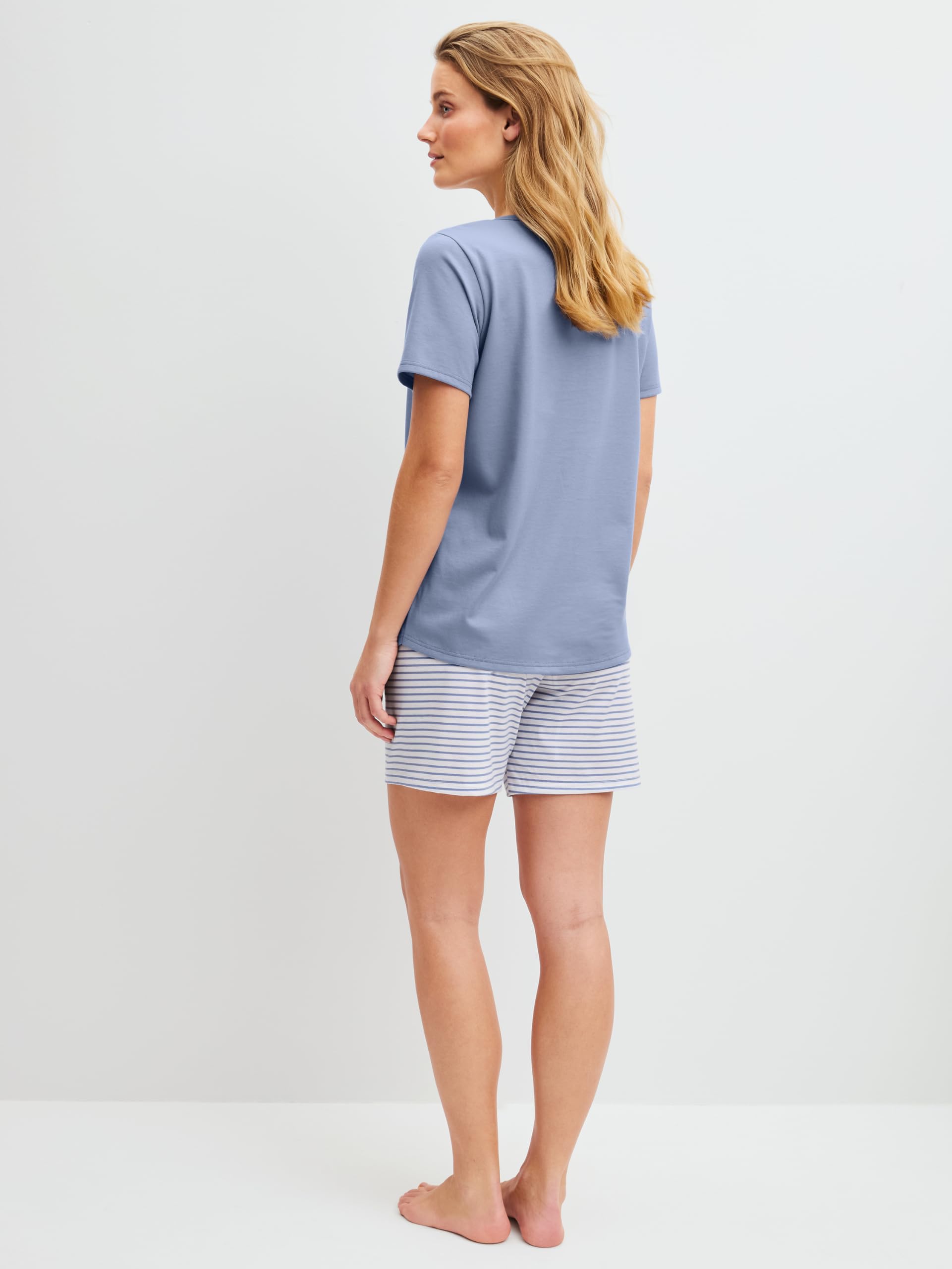 CALIDA Cotton Special Kurz-Pyjama Damen Aura Blue 40-42 | Schlafanzug, weich, pflegeleicht, elastischer Hosenbund
