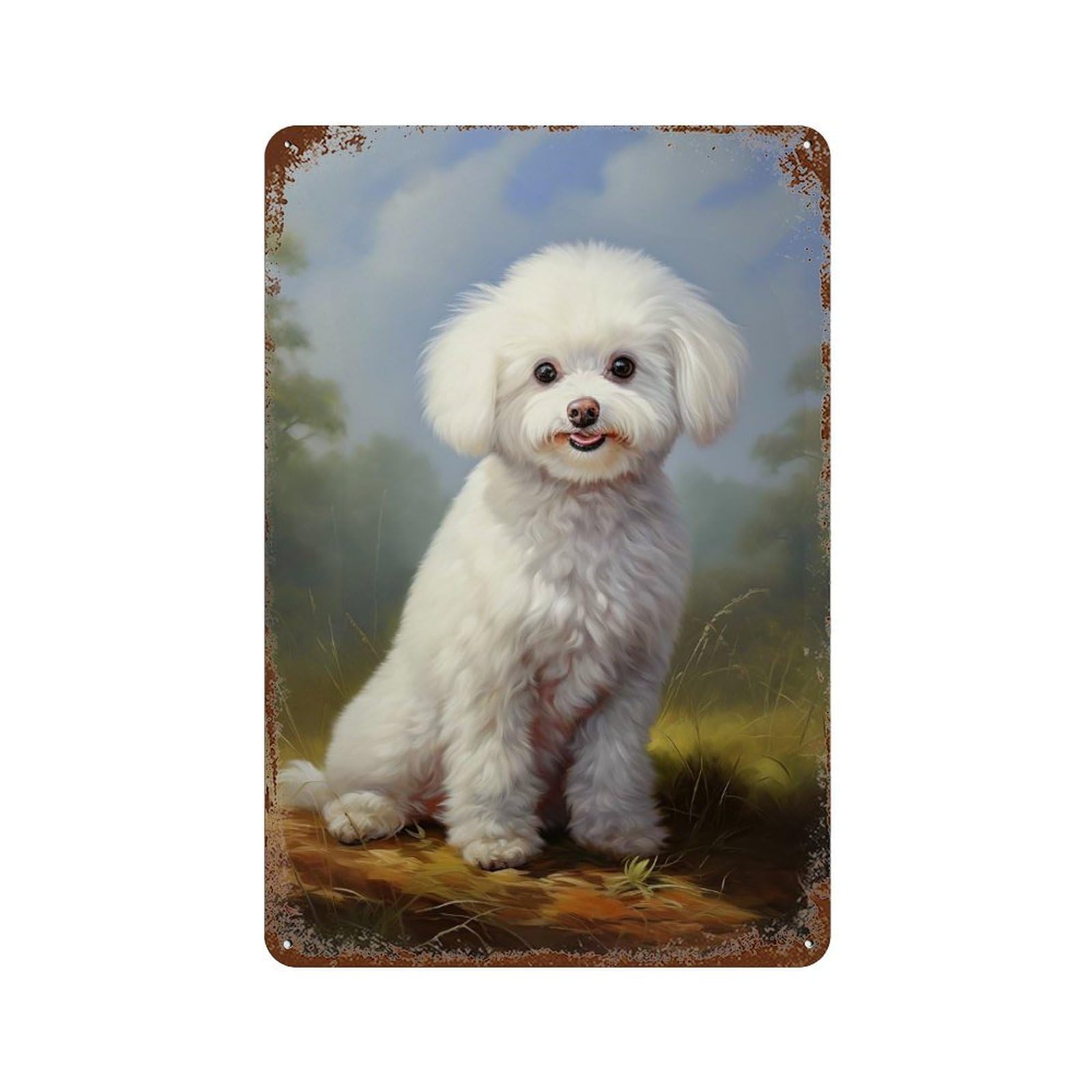Rust Effect Bichon Frisé Vintage Rust Metal Sign 11.8"x7.9", Farmhouse Wall Decor for Basement, Hobby Room And Garage Decor