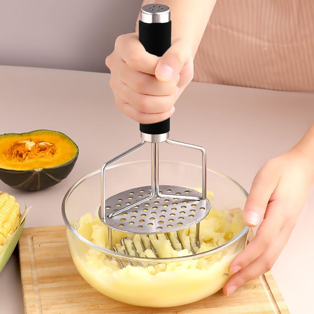 LdawyDE Aardappelstamper, 24,5 cm, dubbellaagse aardappelpers van roestvrij staal, perfect voor het persen van aardappelen, fruit, groenten, babyvoeding, vaatwasmachinebestendig