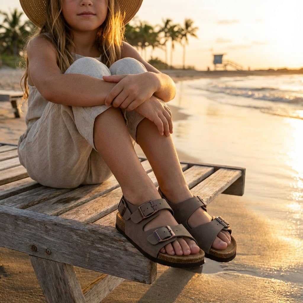 CUSHIONAIRE Kid's Liana JR Cork Footbed Sandal with +Comfort